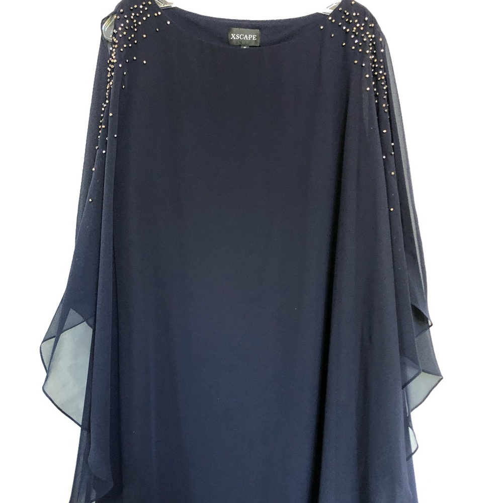 Xscape Chiffon shift dress Navy Blue